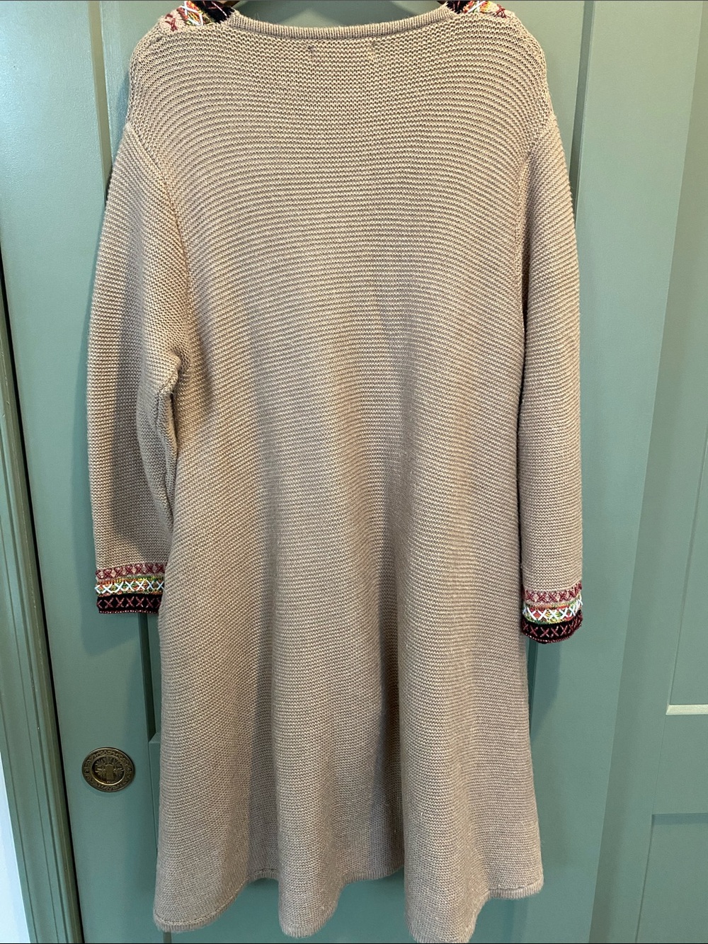 Simply Couture Beige Knit Swing Cardigan with Multicolor Embroidered Trim - Picture 6 of 6